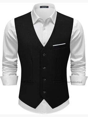Slim Fit Men's Suit Vest with Adjustable Back, 3 Pockets, Medium